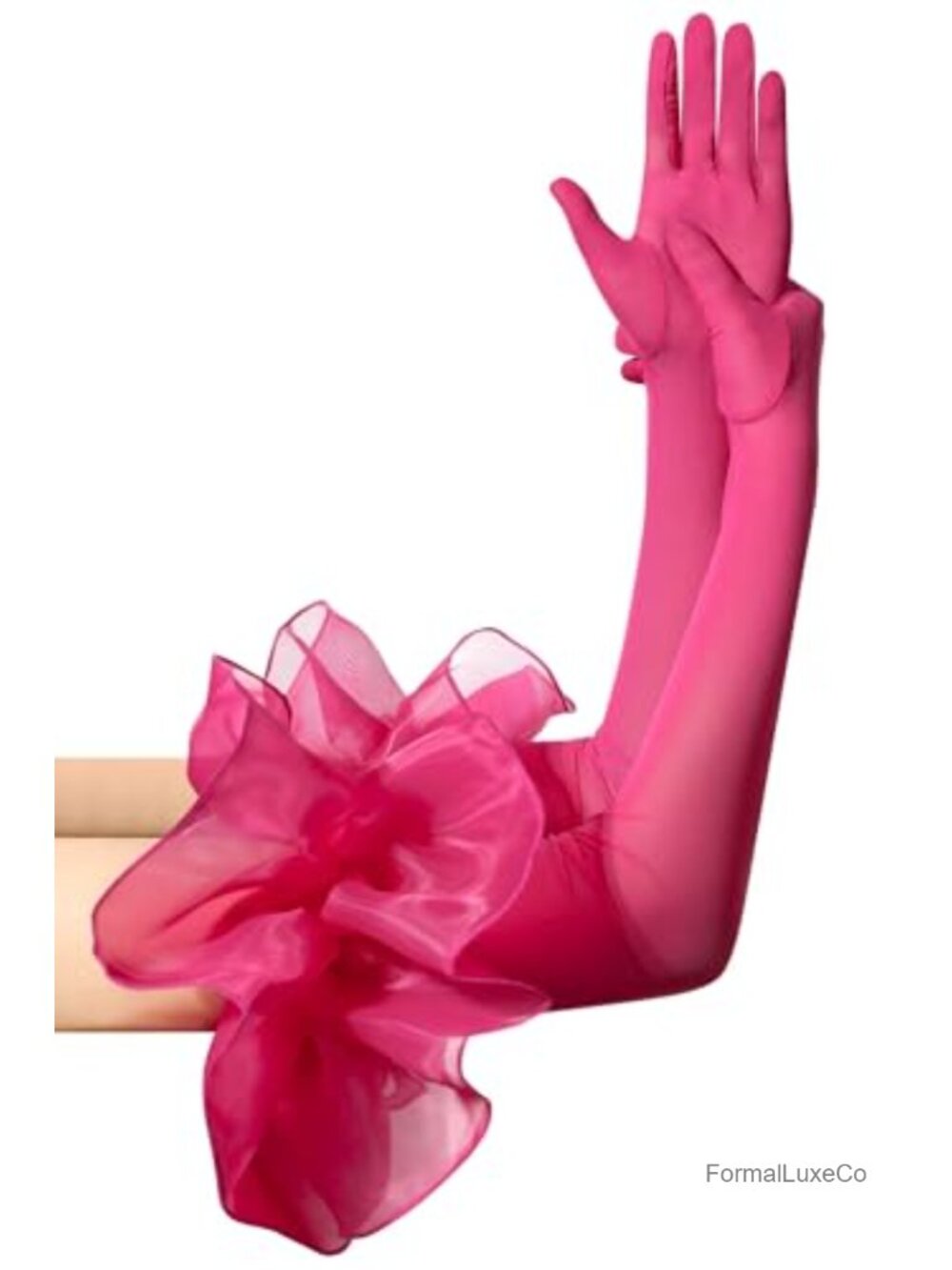 Long Puff Sleeve Oversize Ruffle Cuff Sheer Tulle Mesh Gloves Wedding Opera